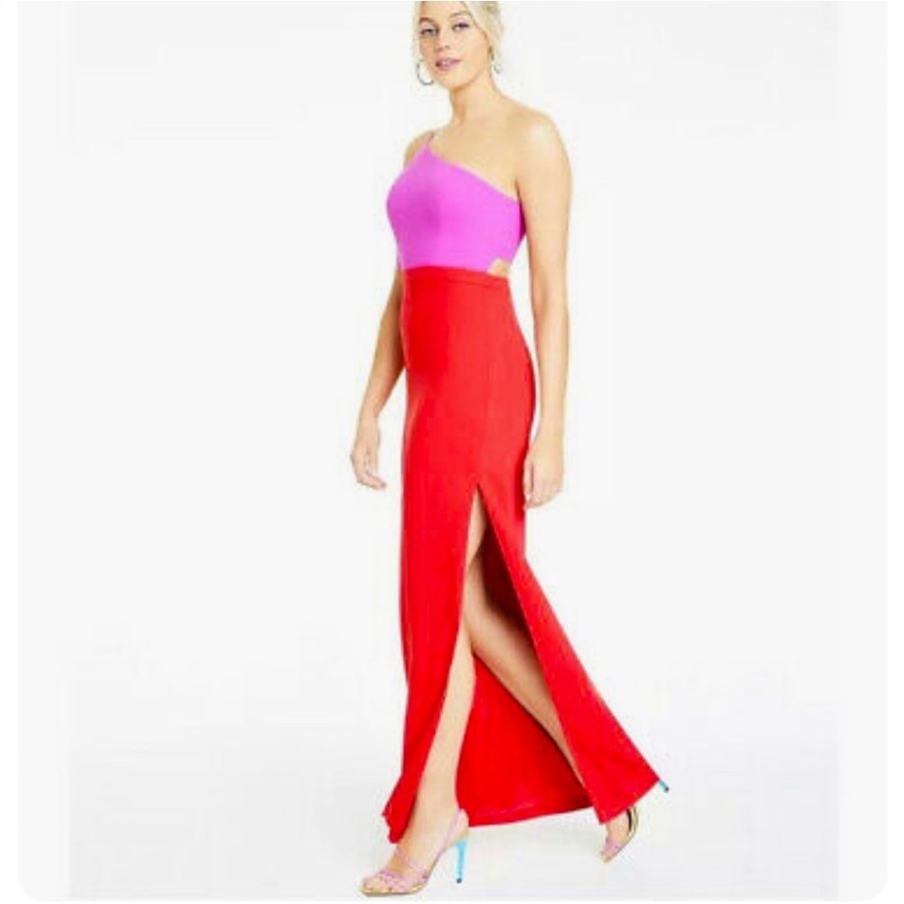 Aidan by Aidan Mattox Colorblocked One Shoulder Dress Purple/Red Size 4